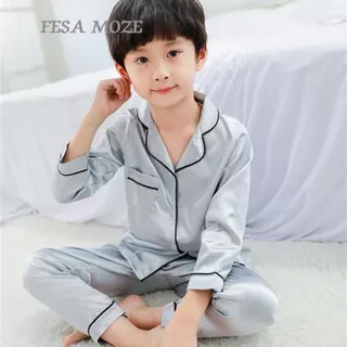 TT2222 SBT เซทชุดนอนเด็กสีพื้นใส่ได้ทั้งชายและหญิง **ต้องเทียบตารางก่อนสั่งซื้อ** เนื้อผ้าซาติน(บาง) ขายาวแขนยาวพร้อมส่ง