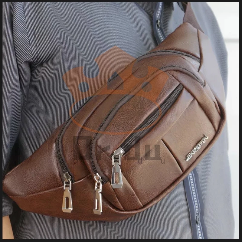 24ชม. Fashion การจัดส่ง กระเป๋าคาดเอวกันน้ําหนัง PU ความจุขนาดใหญ่สําหรับนักธุรกิจกีฬาผู้ชายs กระเป๋าสะพายข้าง