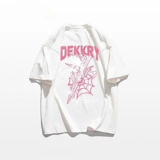 เกาหลี ผ้าฝ้าย100% เสื้อยืดแขนสั้น Oversize CMDXY5754 ผู้ชาย ผู้หญิง ลายทาง ตัวอักษร การ์ตูน หลวม ฤดูร้อน ฤดูใบไม้ผลิ