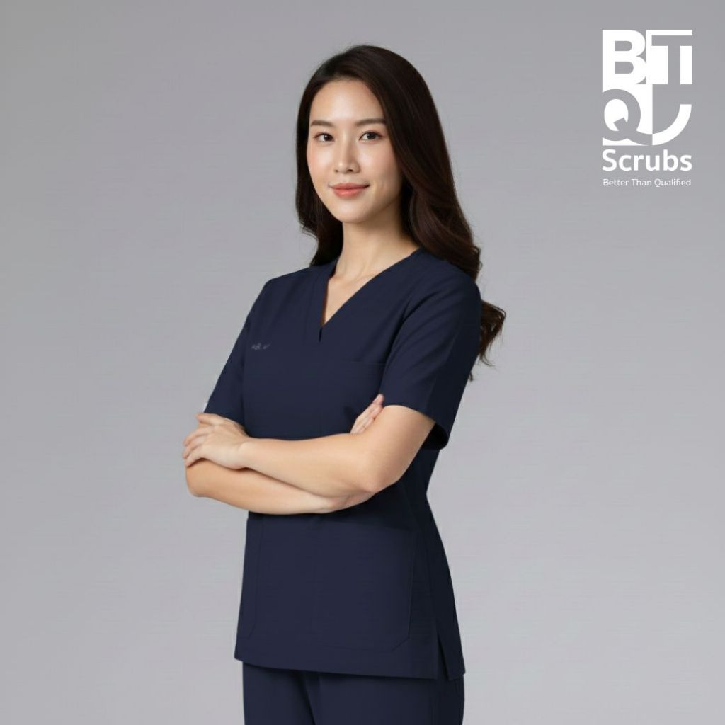 ( ไม่ปักชื่อ ) BTQ Medical Scrub Top - Women - รุ่น Professional | เสื้อสครับหมอ พยาบาล ทรงเข้ารูป ค