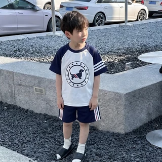 เซ็ตสำหรับเด็กผู้ชาย: เสื้อยืดแขนสั้นลายลูกสุนัข + กางเกงขาสั้น สไตล์เกาหลีสุดเก๋ สวมใส่ได้หลายชิ้นอย่างทันสมัยและลำลอง