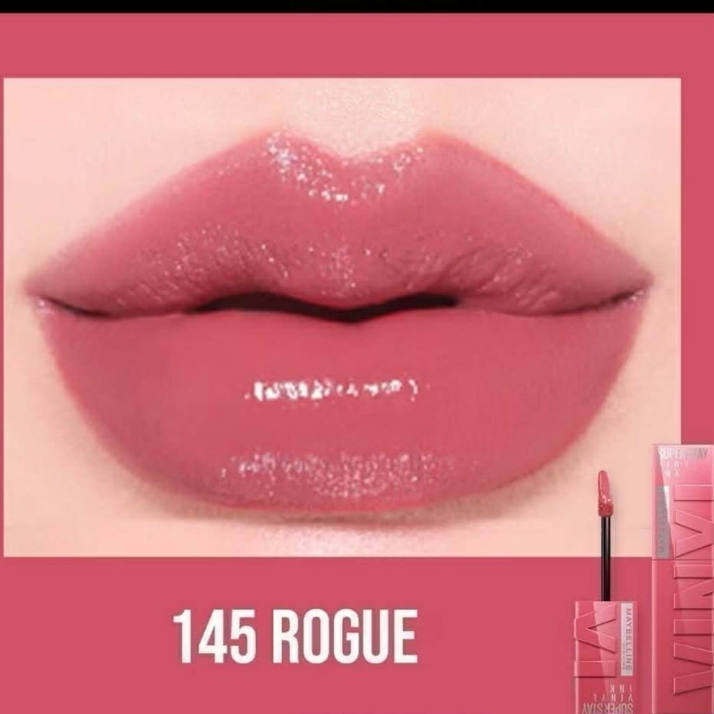 (ผลิต 02/2024) MAYBELLINE SUPER STAY VINYL INK LIPSTICK เบอร์ 145 ROGUE เมย์เบลลีน ซุปเปอร์สเตย์ ไวน