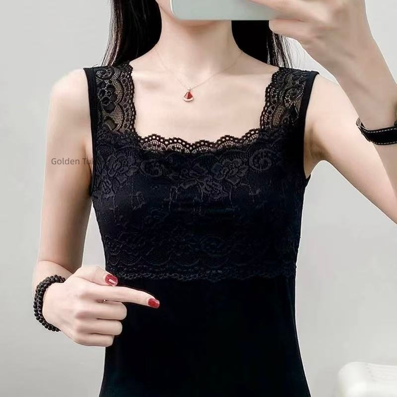 เสื้อสายเดี่ยวลูกไม้แขนกุดสำหรับผู้หญิง ไซส์ใหญ่ ช่วยให้ดูผอมเพรียว เหมาะสำหรับผู้หญิงรูปร่างอวบ คอลเลctionใหม่ล่าสุดสำห