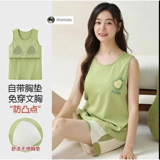 (ส่งมาจากประเทศไทย)ขาสั้น+เสื้อกล้าม，ชุดนอนผู้หญิงฤดูร้อน，มาพร้อมกับแผ่นรองหน้าอก，มีให้เลือก 8 แบบ，M-2XL