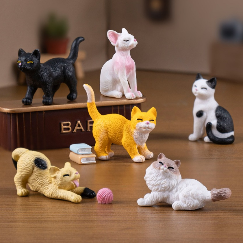j019/1ตุ๊กตาแมววัวจำลองน่ารักของจิ๋วแพ็คละ6 ชิ้น