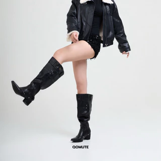 QOMUTE รุ่น Sierra Boots รองเท้าบูททรงขากว้าง น่องกว้าง แต่งเข็มขัด