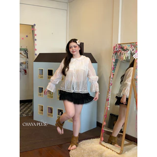 LindaaPlus-- เสื้อแขนยาวคอบัวลายจุดสาวอวบอ้วน 🤍🖤 เนื้อผ้าโรซี่ ลายจุดเล็กๆ ใส่สบาย ไม่ร้อน🍃 มี2สีนะคะ