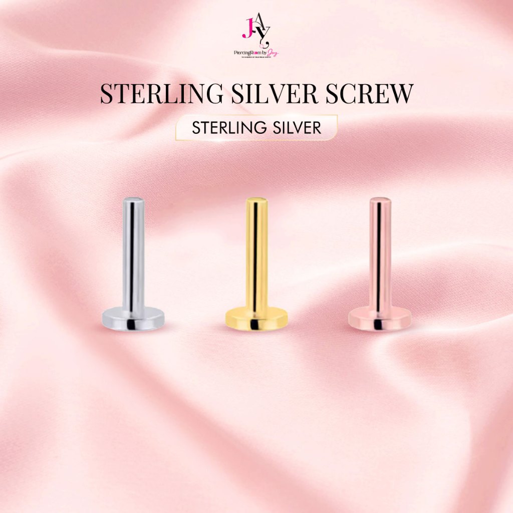 Piercingroom by Jay ก้านเงินหมุนเกลียวแป้นแบน Sterling Silver screw Flat Back (ราคาต่อชิ้น)