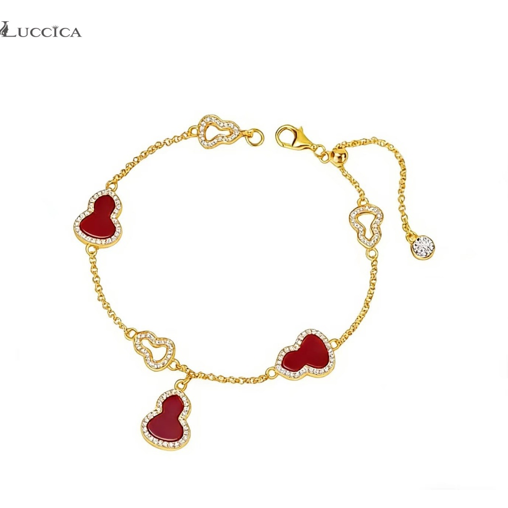 Luccica-กำไลข้อมือสไตล์เกาหลี ประดับด้วยเพชรสังเคราะห์แวววาว สีทอง ปรับขนาดได้