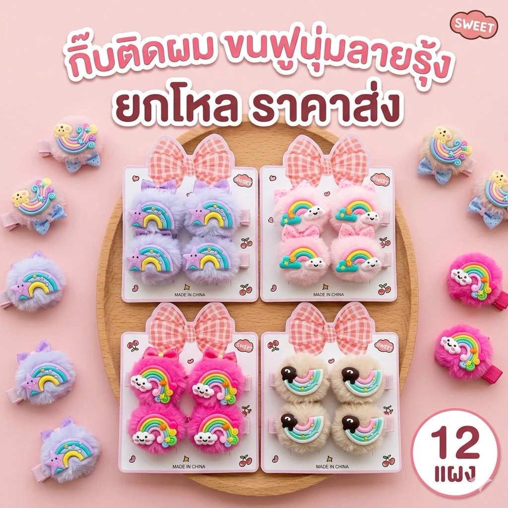 🌷ยกโหล🌷กิ๊บติดผม 12 แผง แบบตามภาพ ราคาส่ง (ส่งจากกรุงเทพ)