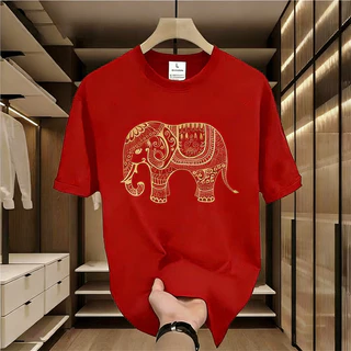 (จัดส่งตลอด 24 ชั่วโมง)เสื้อยืดผู้ชาย คอกลม ลายช้าง พิมพ์ลาย ทรงหลวม 4.01