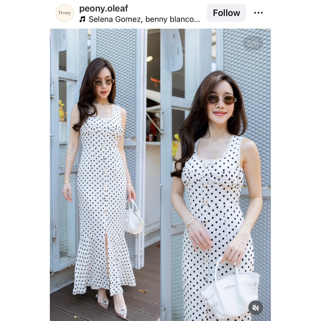 ❤️พร้อมส่ง❤️ แบรนด์ไอจี Peony.Oleaf เดรสยาวลายจุด Polka dot ใส่สวยมาก 🌹⭐️ Sz.[L]