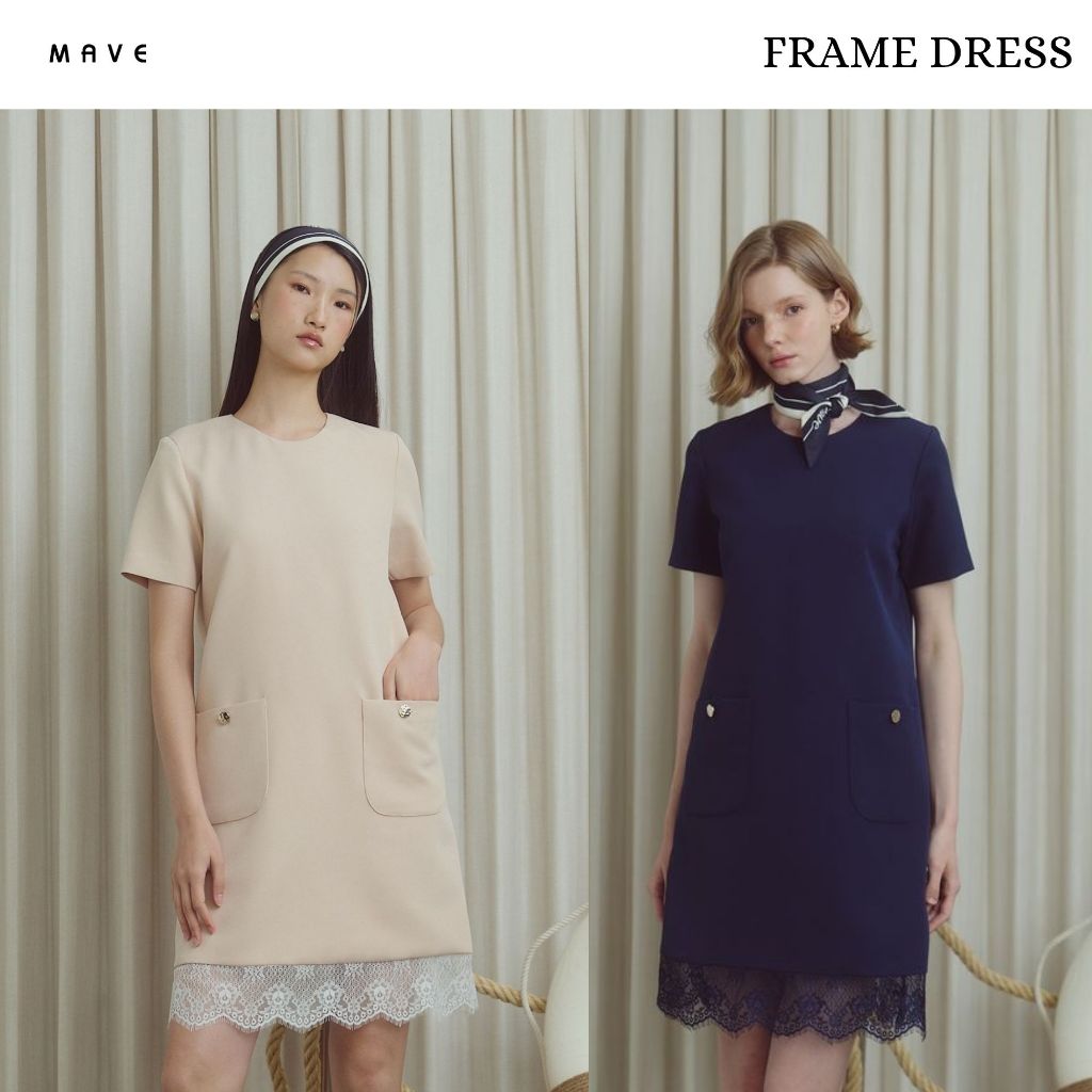 MAVE เดรส รุ่น Frame Dress สี BEIGE,NAVY