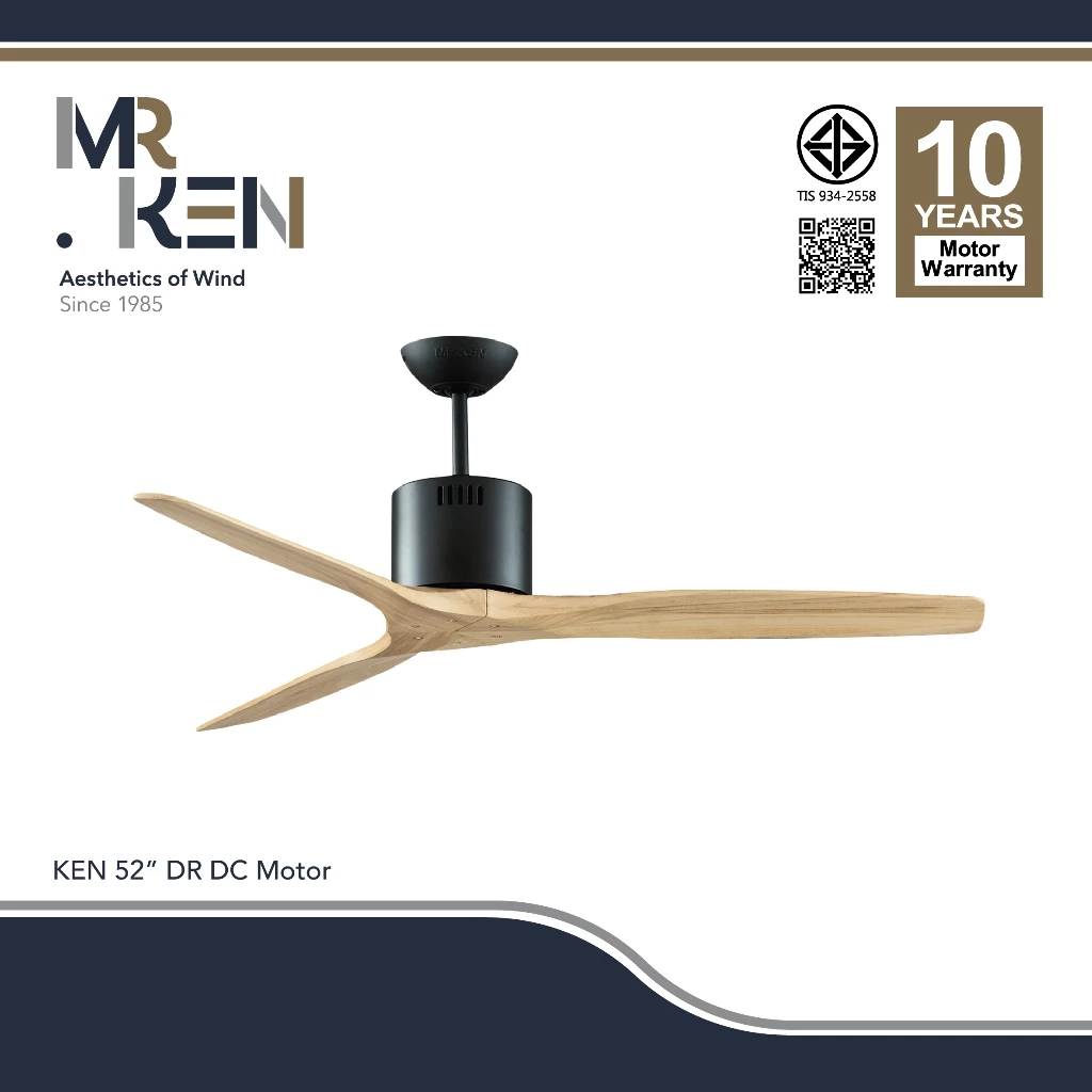 พัดลมเพดาน MR KEN รุ่น KEN Solid Wood DR DC Motor ใบพัดไม้แท้ พร้อมรีโมทคอนโทรล