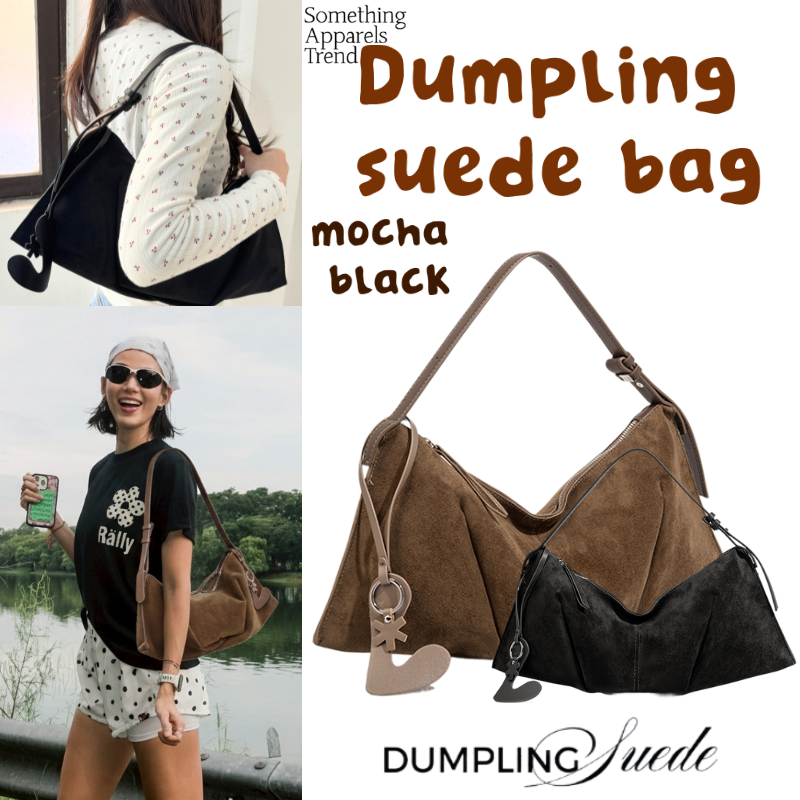 Somethingapparels trend -Dumpling Suede Bag-Black/Mocha กระเป๋าทรงเกี๊ยวหนังกลับ กระเป๋าสะพายไหล่/กระเป๋าถือ Shoulder
