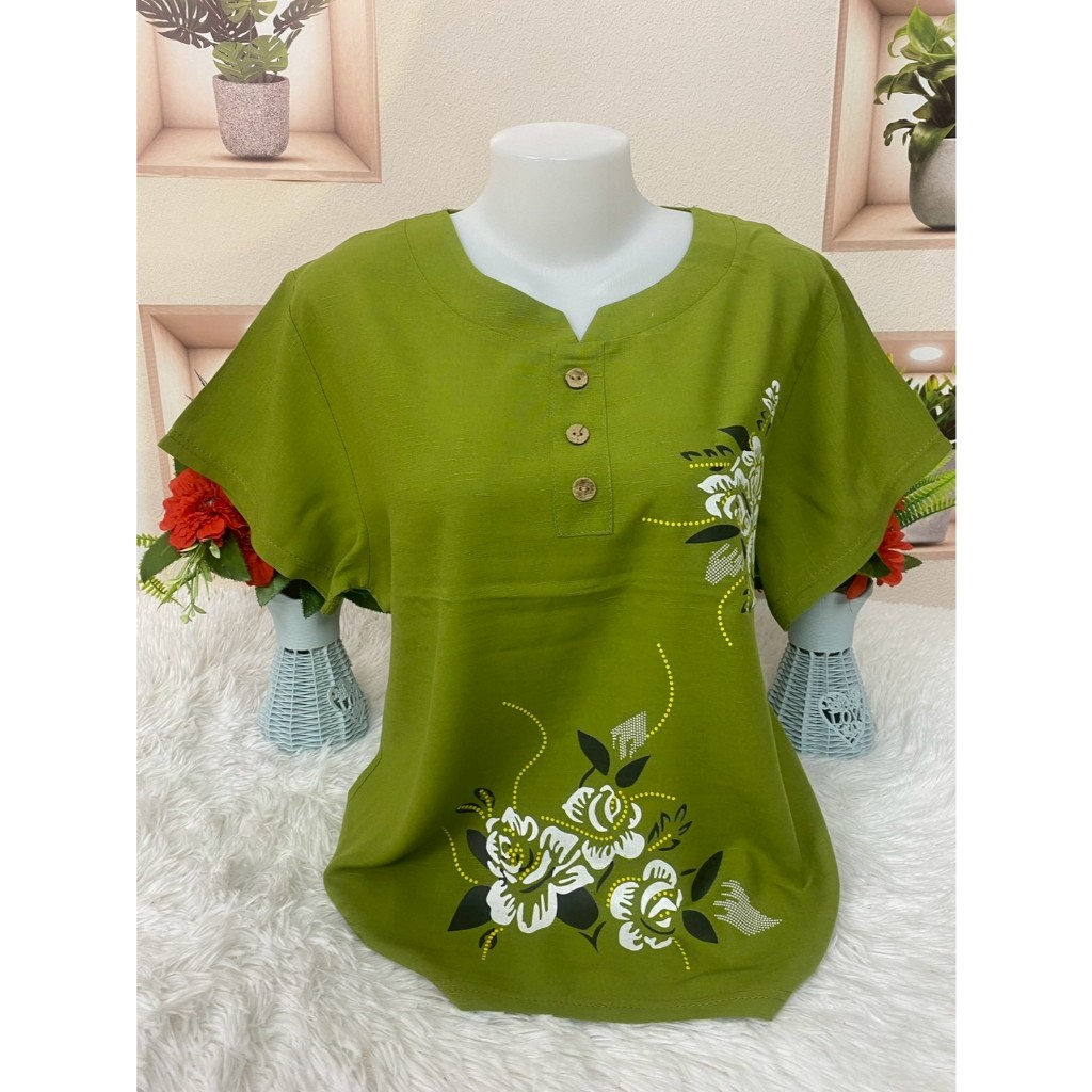 เสื้อลายดอก เสื้อสงกรานต์ ผ้าสปัน ผ้าพริ้วใส่เย็นสบาย เสื้อคุณแม่ อก38-44นิ้ว  รุ่น001-8