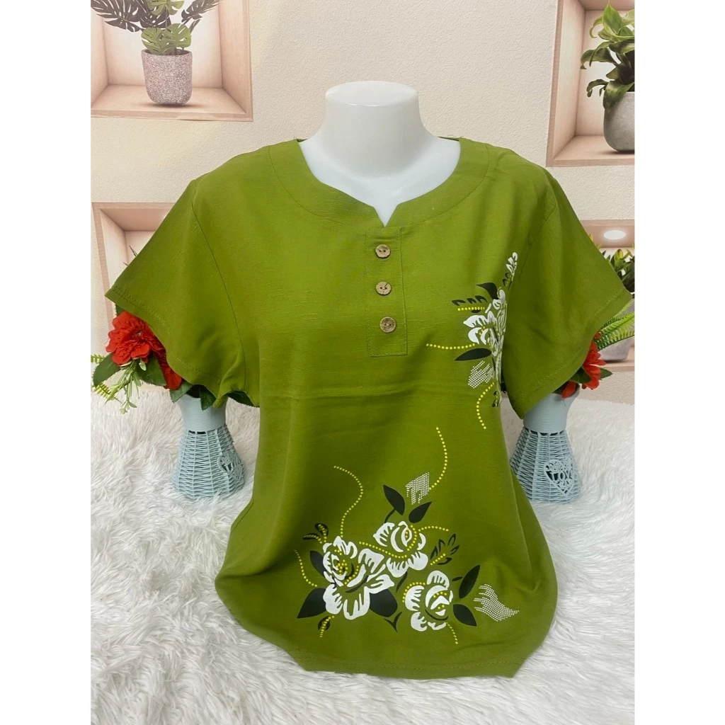 เสื้อลายดอก เสื้อสงกรานต์ ผ้าสปัน ผ้าพริ้วใส่เย็นสบาย เสื้อคุณแม่ อก38-44นิ้ว รุ่น001-12