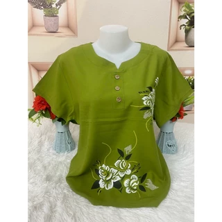 เสื้อลายดอก เสื้อสงกรานต์ ผ้าสปัน ผ้าพริ้วใส่เย็นสบาย เสื้อคุณแม่ อก38-44นิ้ว รุ่น001-12