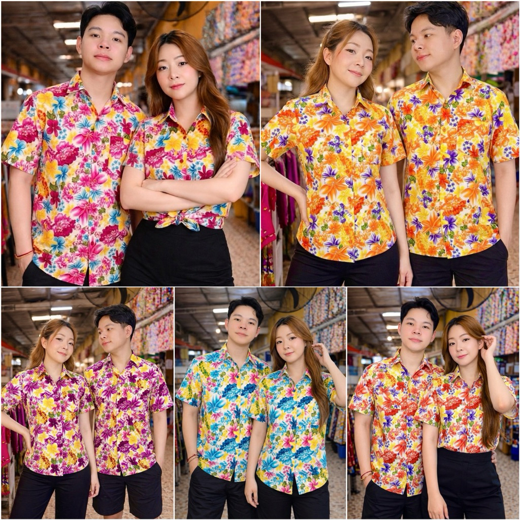 เสื้อลายดอก 25C13 เสื้อสงกรานต์ ผ้าคัตตอน cotton ไม่ร้อน ใส่สบาย สีไม่ตก ผ้าไม่หด มี ชาย หญิง ใช้เป็นทีม มีราคาส่ง