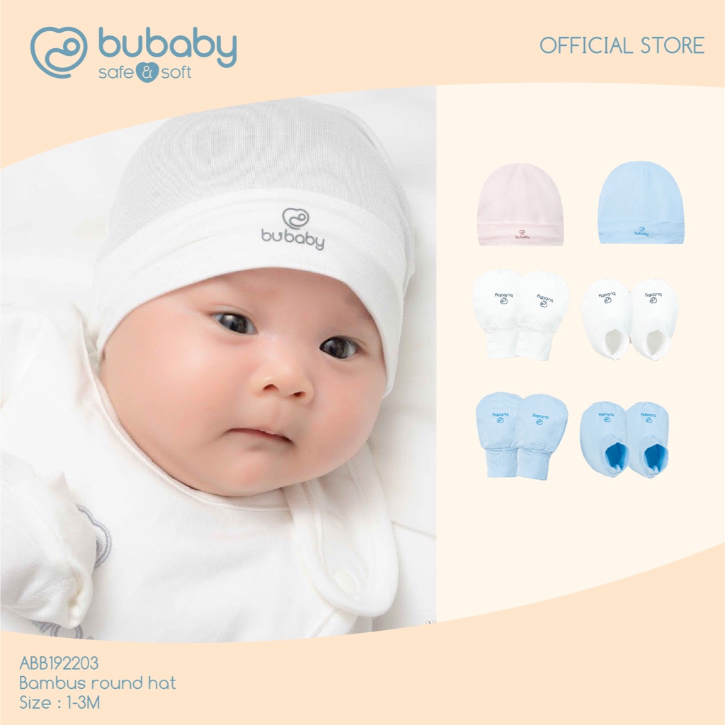 Bubaby เซ็ท ผ้าใยไผ่ ถุงมือและถุงเท้า หมวกผ้าใยไผ่ นุ่มสบายมาก /  Mittens&Booties Set, Round Bamboo 