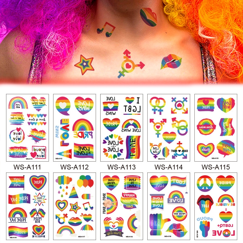 สติ๊กเกอร์แทททูสายรุ้ง Pride Month LGBTQ+ สำหรับติดหน้า แก้ม คอ แขน (กันน้ำ) สวยปังพร้อมฉลอง