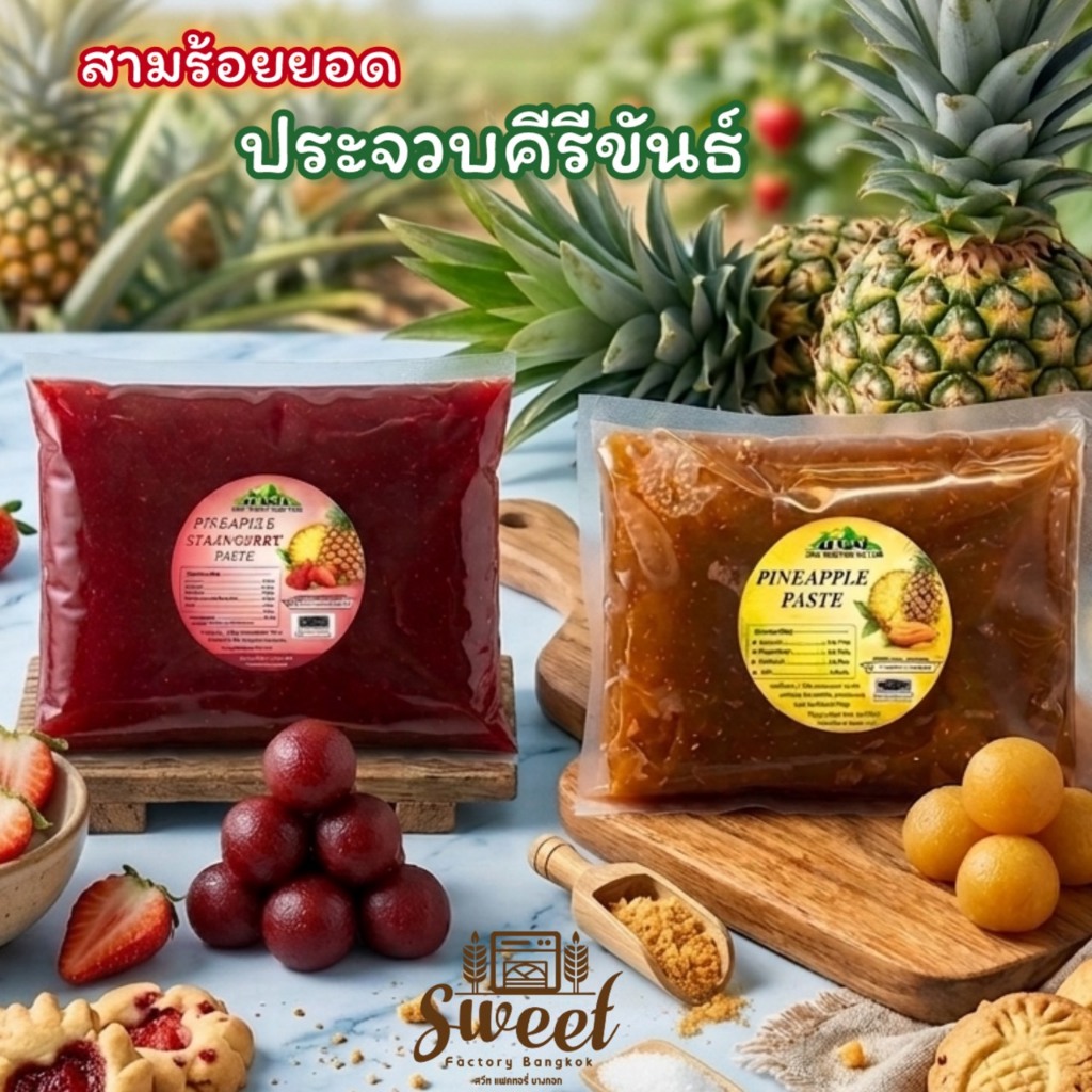 สับปะรดกวน สตอเบอรี่กวน TYT Pineapple paste ไส้ขนม จากสามร้อยยอด ประจวบคีรีขันธ์ เนื้อเหนียวนุ่ม ปั้นง่าย 1 กิโลกรัม