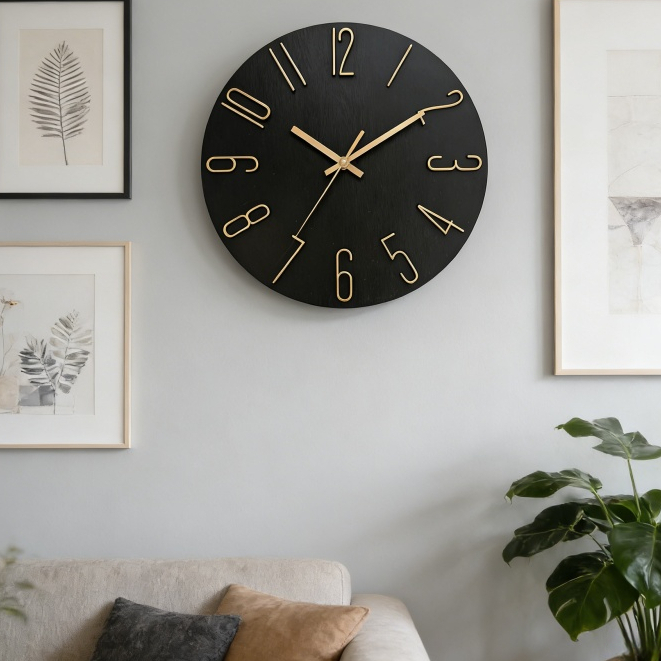 นาฬิกาแขวนผนัง 12 นิ้ว นาฬิกาแขวนผนังดิจิตอล ดีไซน์มินิมอล โมเดิร์น Quartz Wall Clock สำหรับห้องนั่งเล่น ห้องนอน