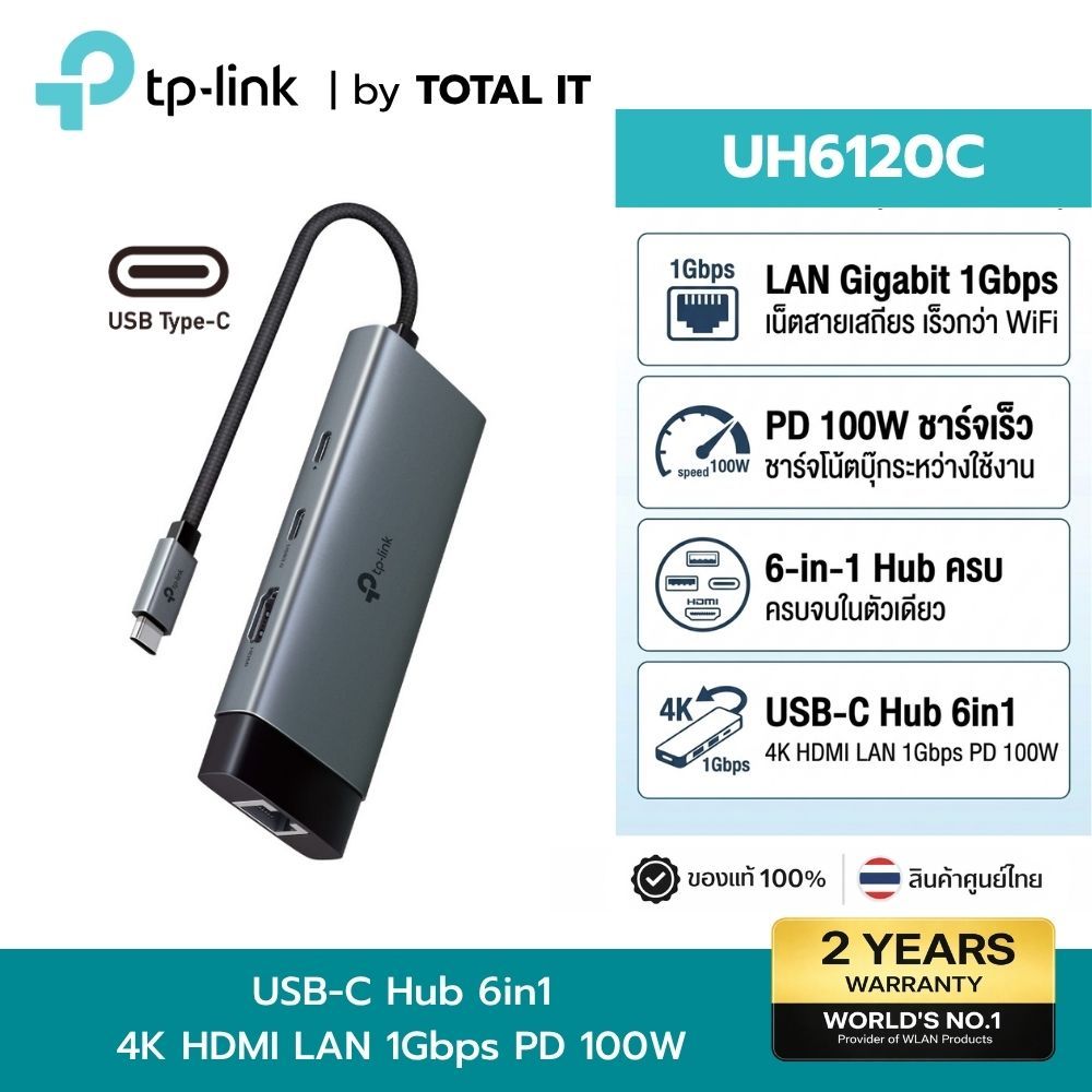 TP-Link UH6120C USB-C Hub 6-in-1 4K HDMI USB 3.0 PD 100W สำหรับ MacBook iPad ประกันศูนย์