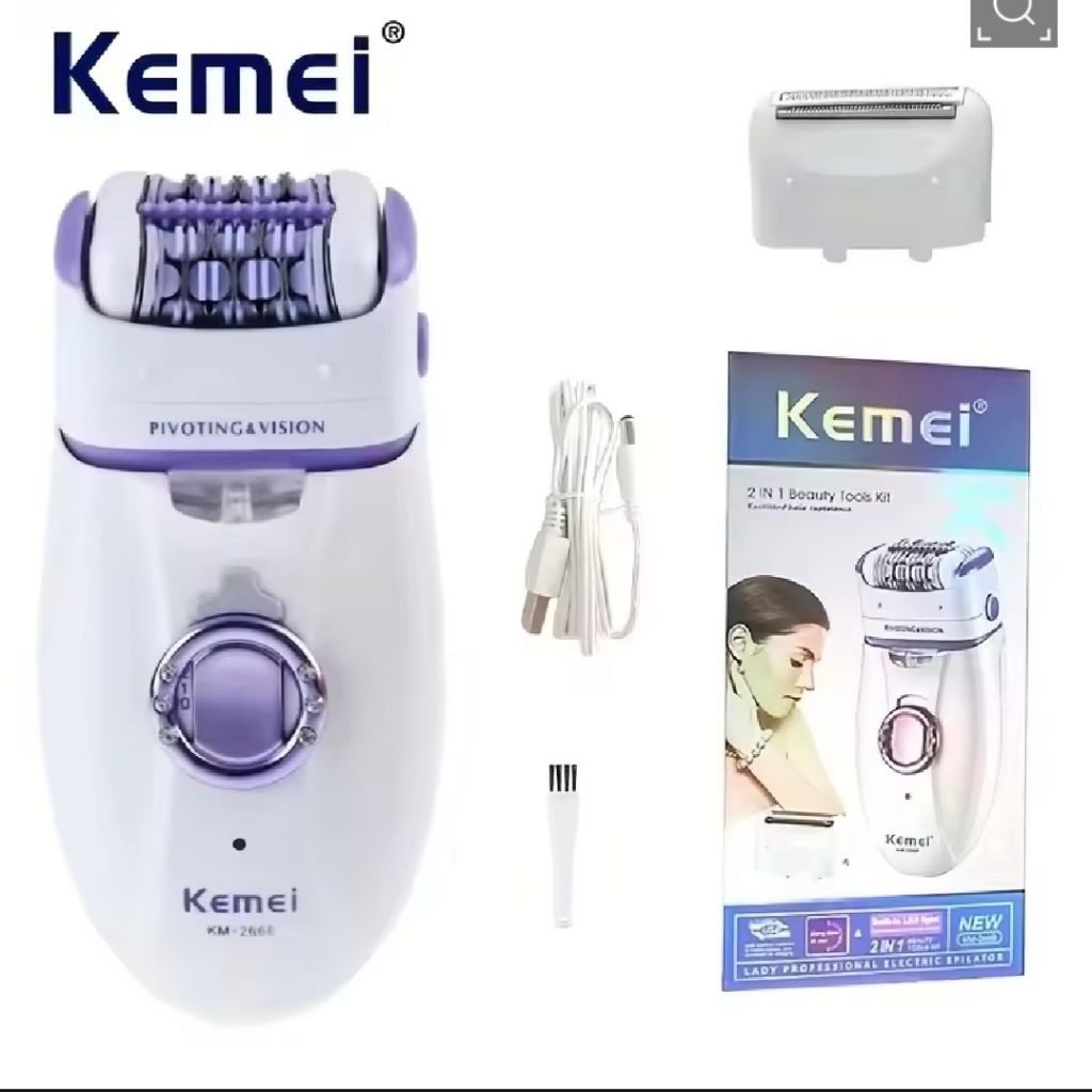 Kemei 2in1 ของแท้ เครื่องถอนขน & โกนขน​ไร้สาย​ ที่ถอนขน พร้อมไฟฉายในตัว ใช้ถอนและโกน พกพาสะดวก รุ่น Km-2668
