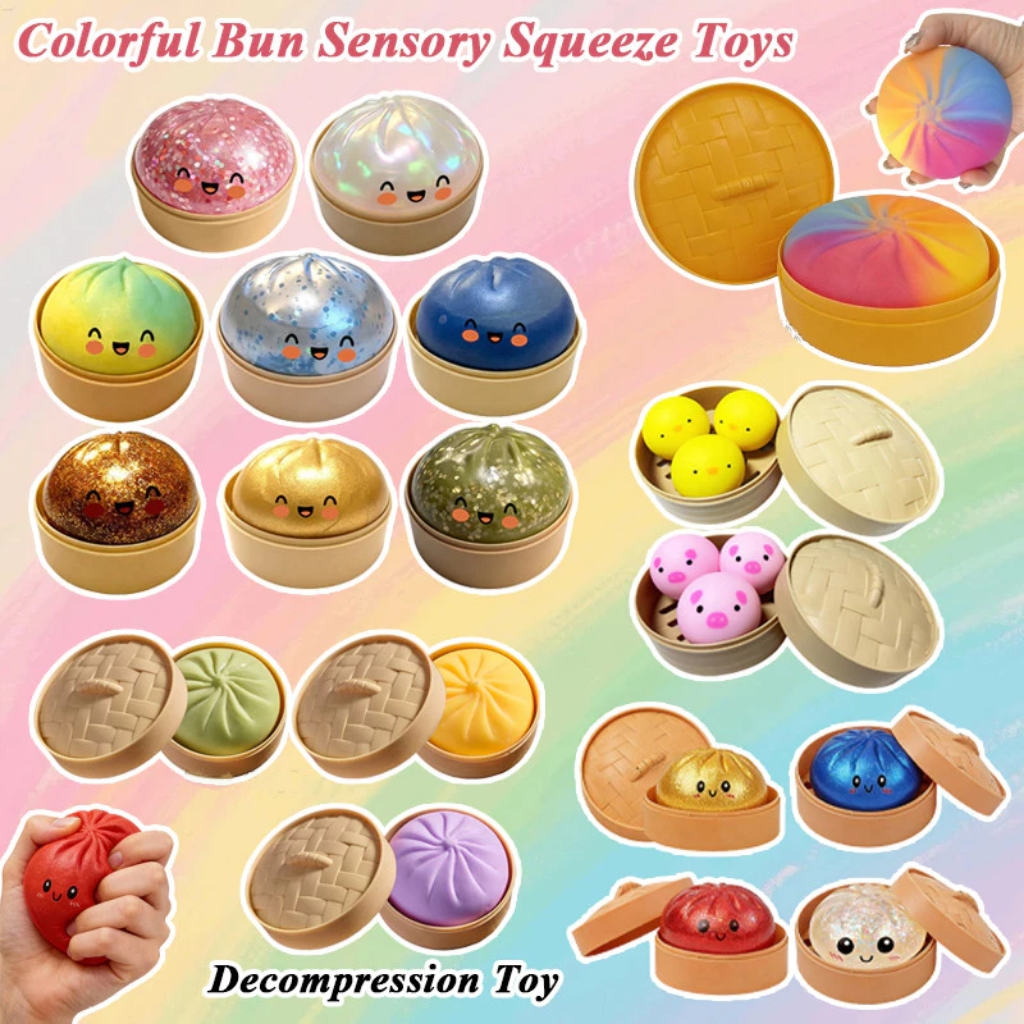 Glitter Bun-Shaped Squishy ของเล่นนุ่มบีบ Sensory ของเล่นสําหรับความวิตกกังวลบรรเทาสําหรับผู้ใหญ่และเด็ก,ห้องเรียนรางวัล
