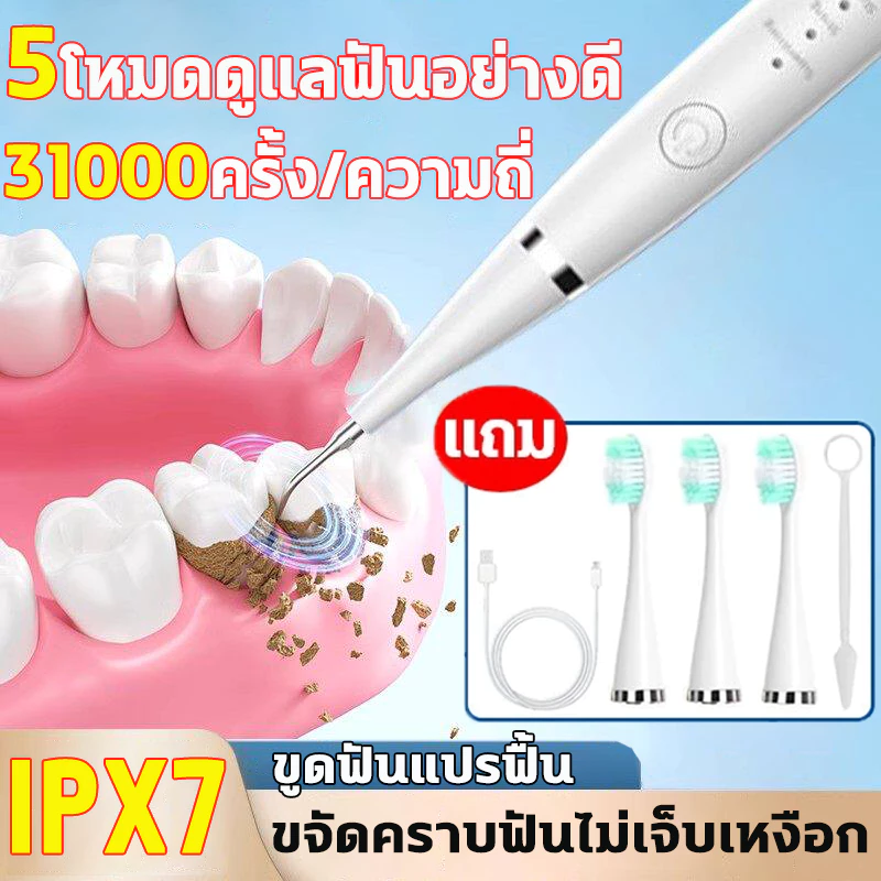 ขจัดหินปูนฟันเองได้ง่ายๆ ไม่เจ็บเหงือก ที่ขูดหินปูน เครื่องขูดหินปูน 2ใน1 ขจัดหินปูนฟัน แปรงฟัน ปรับได้ 5โหมด ล้างน้ำได้