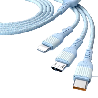 สายชาร์จ 3 in 1 100W สำหรับ iPhone 16 15 13 14 Samsung Huawei iPad ชาร์จเร็วถักทนทาน