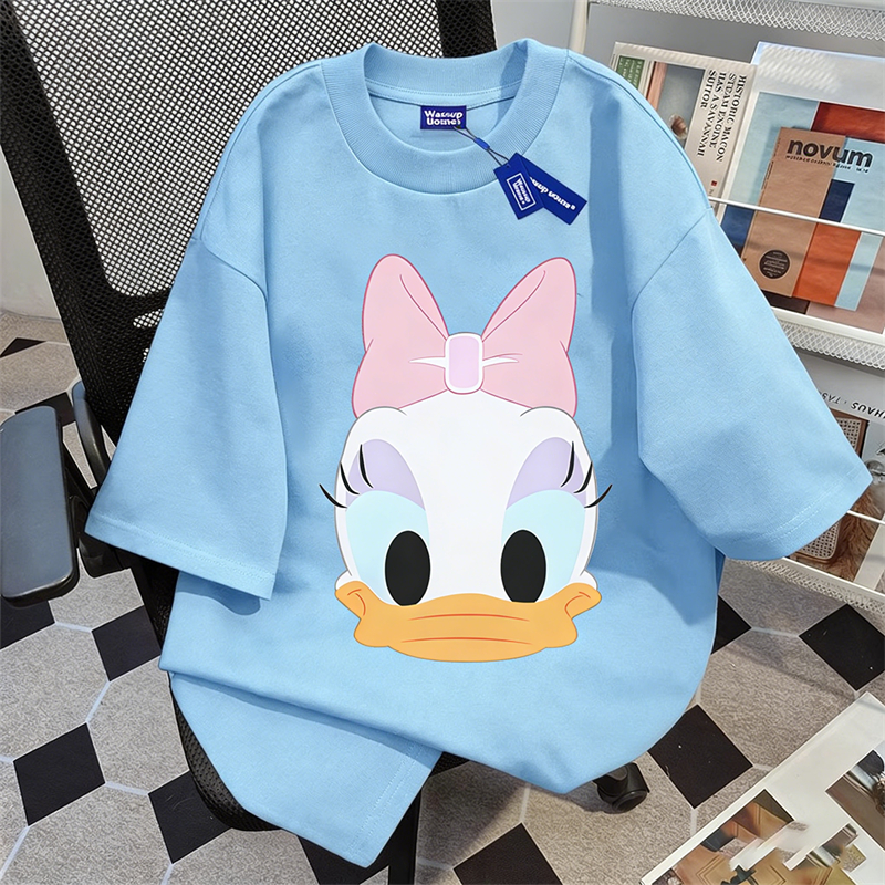 เสื้อยืดโอเวอร์ไซส์ผู้หญิงลายเป็ด น่ารัก สีฟ้า ใส่ได้ทุกวัน ﻿ 4.02