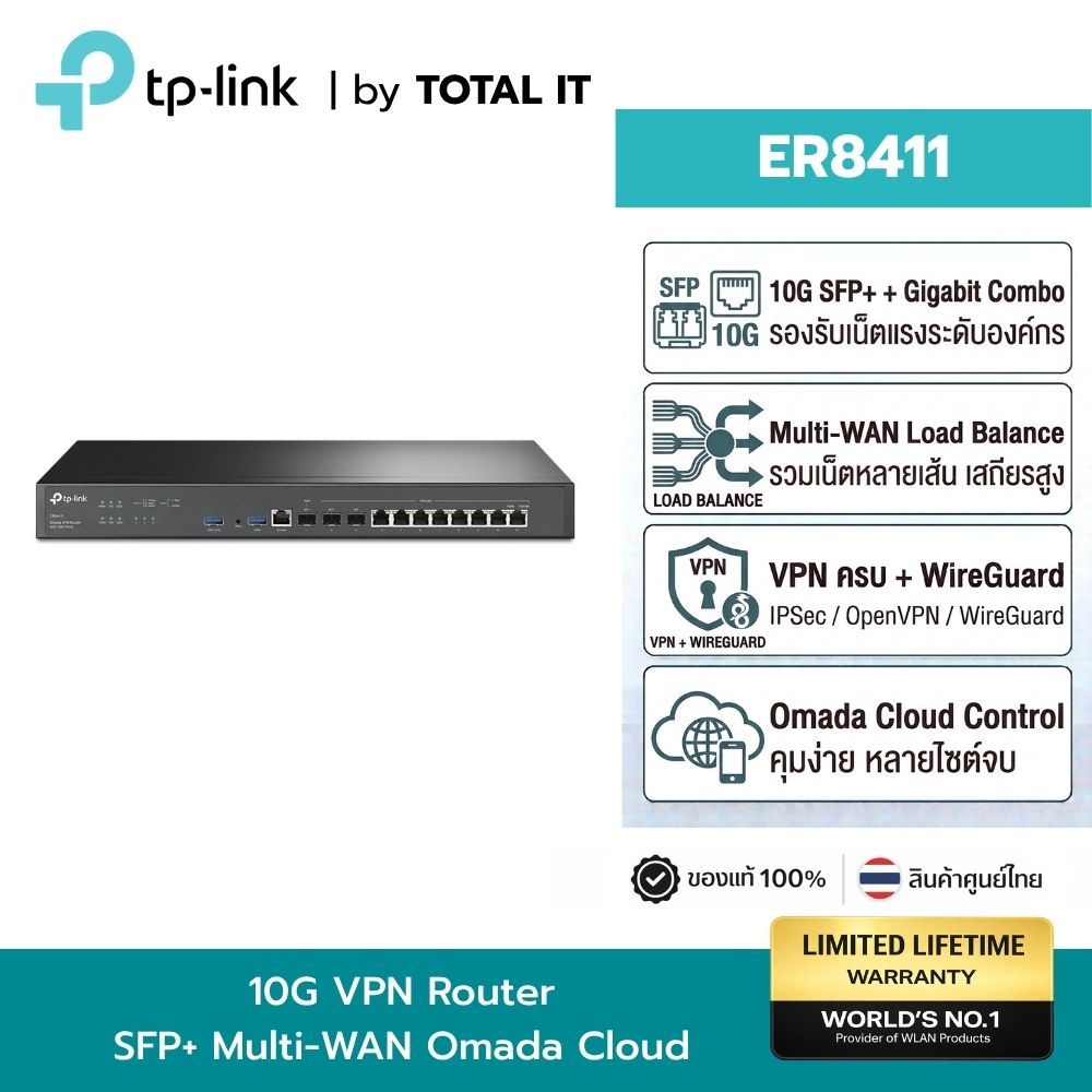 TP-Link ER8411 10G VPN Router Load Balance Dual SFP+ รวมเน็ต 10 เส้น Omada ประกันศูนย์