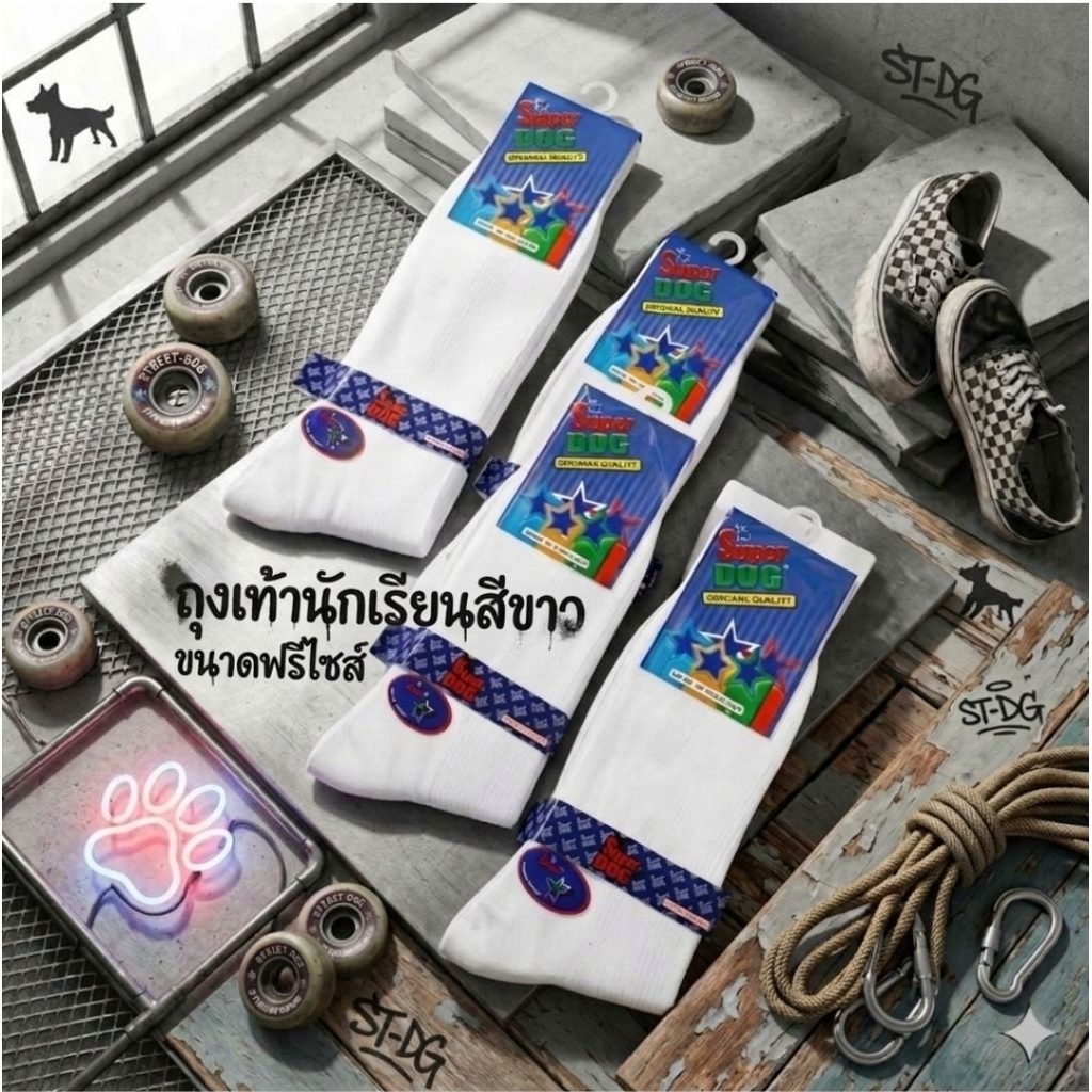 ถุงเท้านักเรียนสีขาว ยี่ห้อซุปเปอร์ด็อกซ์  ฟรีไซส์ เนื้อไนล่อน