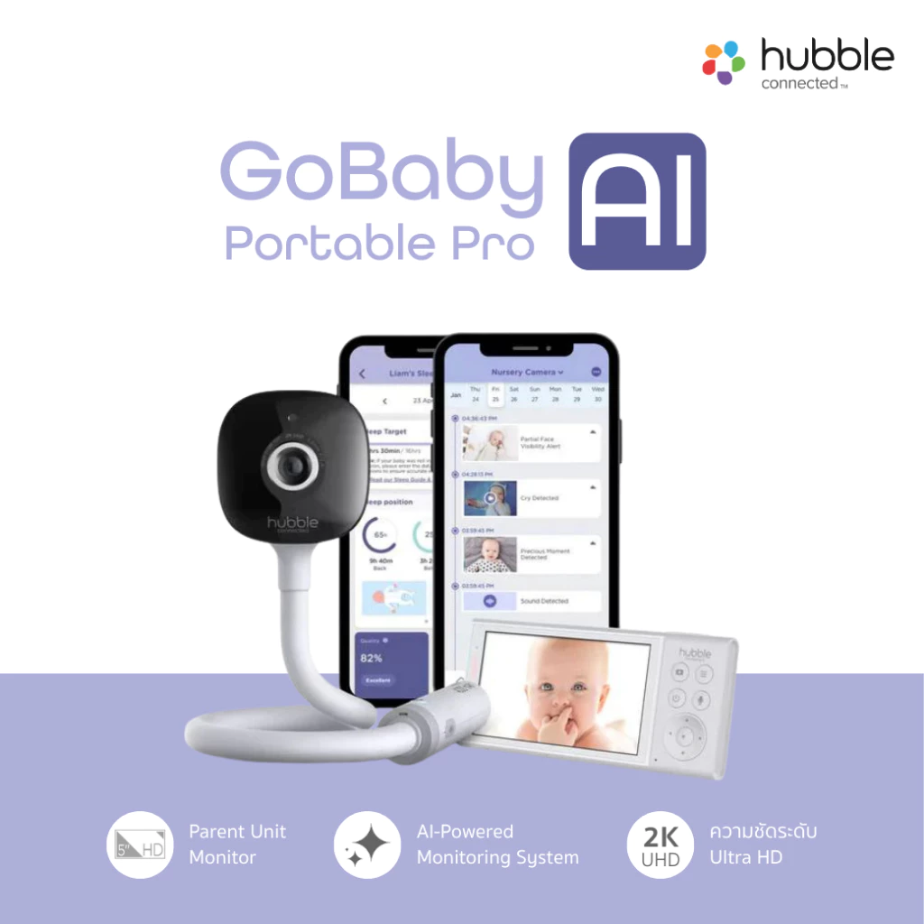 Hubble กล้องเบบี้มอนิเตอร์ GoBaby Ai / 4 Ai Feature / ตรวจจับเสียงร้อง / วิเคราะห์ข้อมูลการนอน
