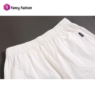 Fancy Fashion กางเกงขาสั้นผู้ชายฤดูร้อน มีกระเป๋าหลังและเอวยางยืด ผลิตจากผ้าฝ้าย สวมใส่สบาย