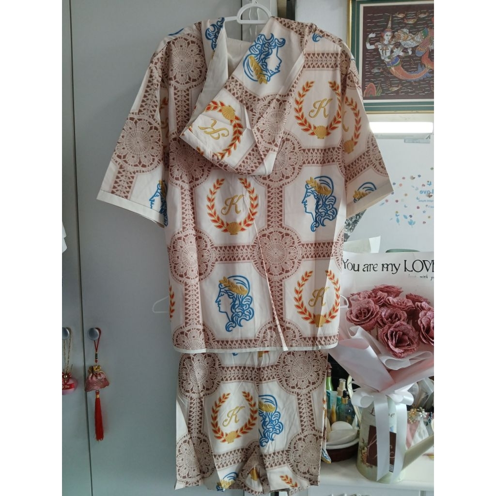 🎉🐰ชุดเชท2ชิ้นเสื้อแขนยาว+กางเกงขาสั้นลายน้องกระต่ายม่วงละมุนมือหนึ่งงานแฟชั่น,ลายวินเทจYPYมือหนึ่งป้ายห้อยไชค์M/L/XL🪻