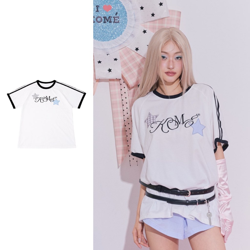 kome.offi เสื้อยืด patchwork ลายดาว รุ่น parade t-shirt