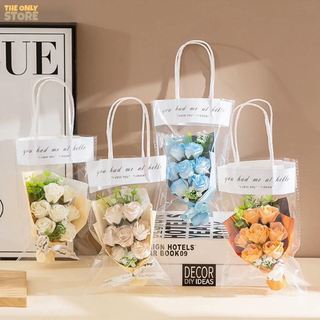 ถุงโปร่งใสใส่ช่อดอกไม้ (ไม่รวมดอกไม้) 10pcs  ถุงของขวัญทำมือ, ถุงบรรจุดอกไม้, ถุงวัสดุบรรจุภัณฑ์ช่อดอกไม้