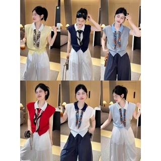 พร้อมส่งในไทย** เสื้อคอปก ใส่ทำงาน มีผ้าพันคอแยกชิ้น ส่งด่วนกทม. Y332