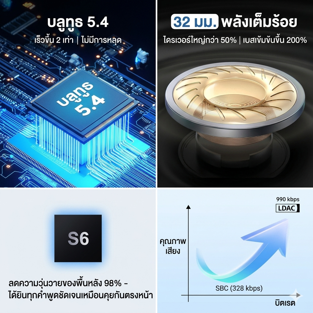 หูฟังนอนหลับ Bluetooth 5.4 แบบผ้าคาดศีรษะ หูฟังไร้สายใส่ออกกำลังกาย กันเหงื่อ Ultra-Thin HD ไม่เจ็บหูขณะนอนตะแคง รูปที่ 5