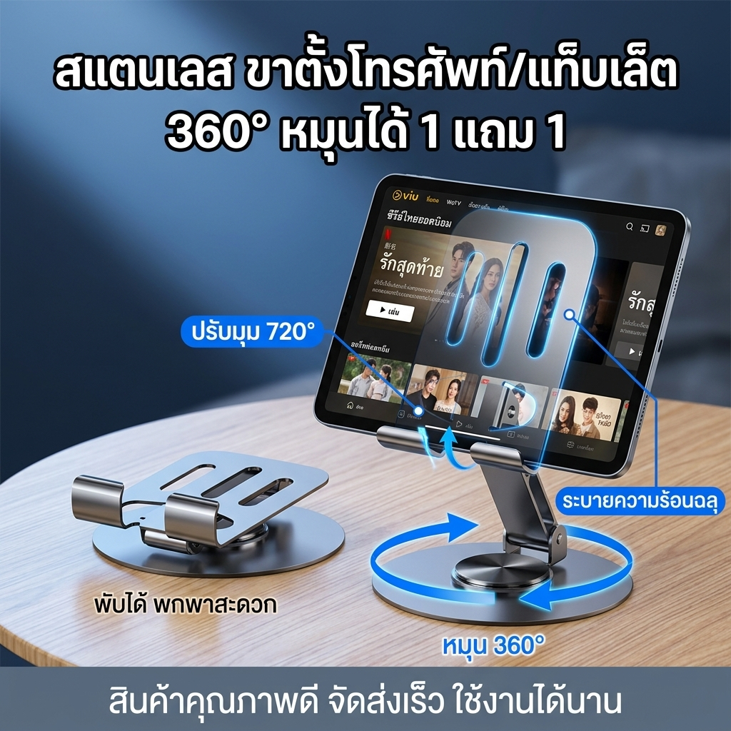ซื้อ 1 แถม 1 ขา ตั้งโทรศัพท์ มือถือ แท่นวาง แท็บเล็ต อลูมิเนียม แข็งแรง ทนทาน ปรับระดับได้