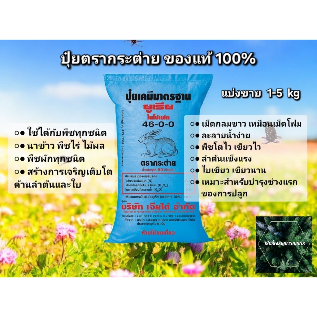 ของแท้100% ปุ๋ยตรากระต่าย 46-0-0 ยูเรีย (แบ่งขาย) บำรุงใบ เร่งแตกยอด ให้พืชเจริญเติบโตได้เร็ว