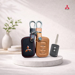 ซองหนังแท้ ใส่กุญแจรีโมทรถยนต์ รุ่นดอกกุญแจ โลโก้เหล็ก Mitsu…