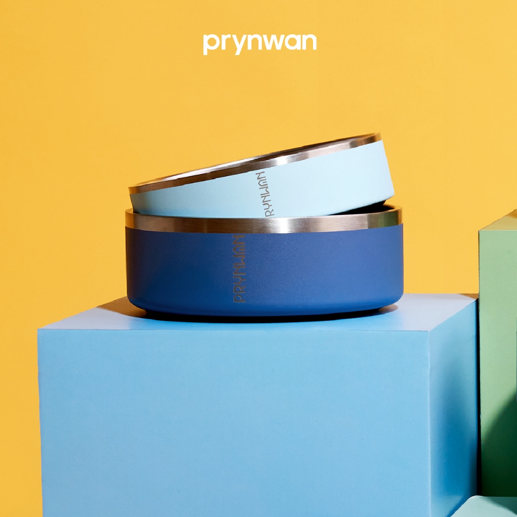 PRYNWAN Pets - Double Wall Stainless Steel Bowl ชามอาหารสัตว์เลี้ยง สีน้ำเงิน