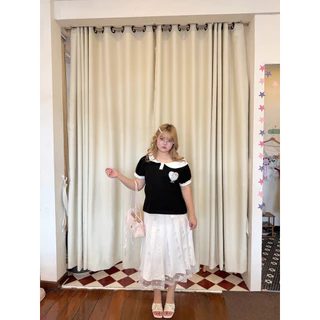 Chubbygirlbkk-Pleat denim&barbie lace skirt₊˚ෆ⊹.ᐟ🌀🩶”กระโปรง จีบพลีทยาว แต่งชายลูกไม้ สาวอวบ