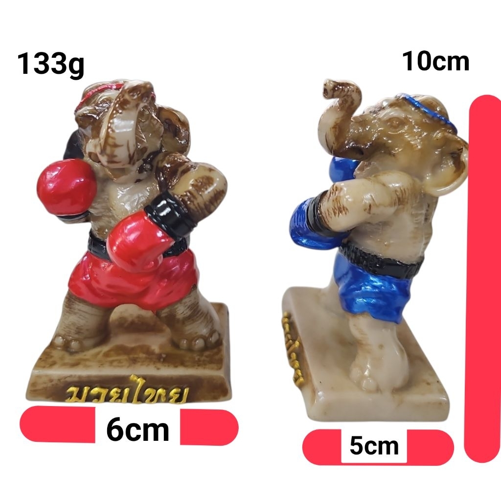 JHMช้างมวยไทยเรซิ่น รุ่นนักสู้ท่าโจมตี (Muay Thai Elephant Resin Statue – Blue Fighter)