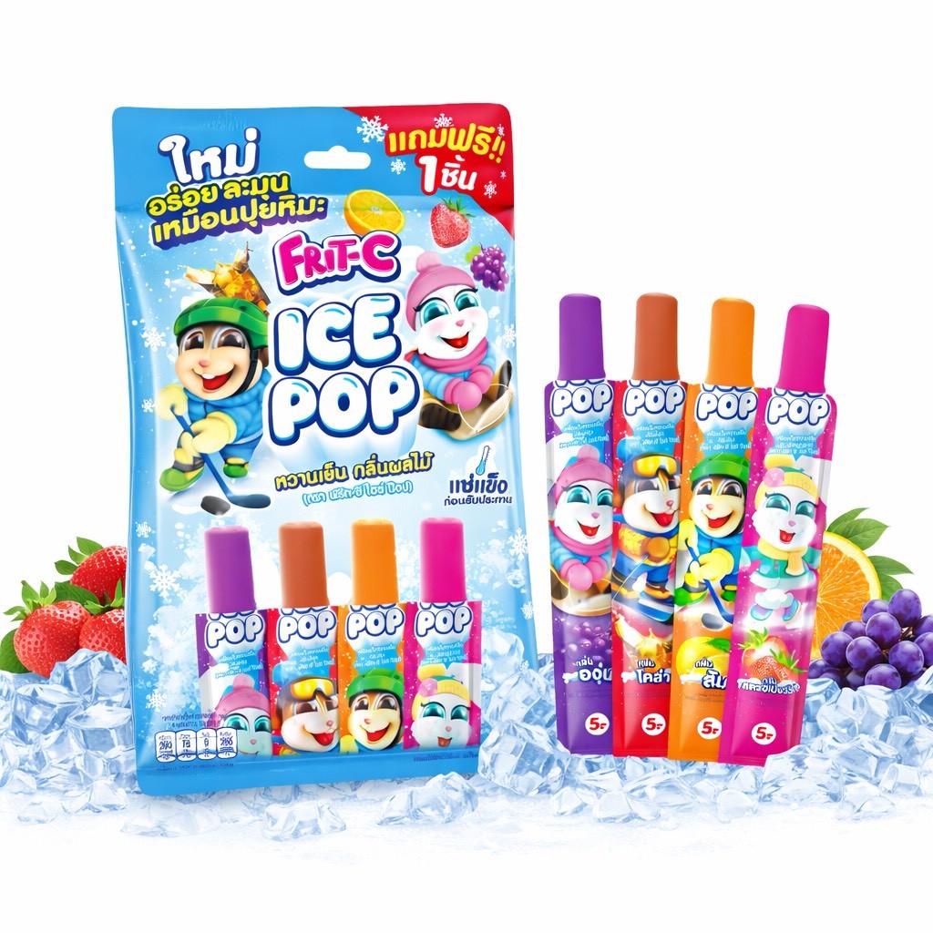 Frit-C ICE POP หวานเย็น กลิ่นผลไม้ 1 ห่อ มี 4 รส ใน 1 ห่อ มี 13 ซองเล็ก