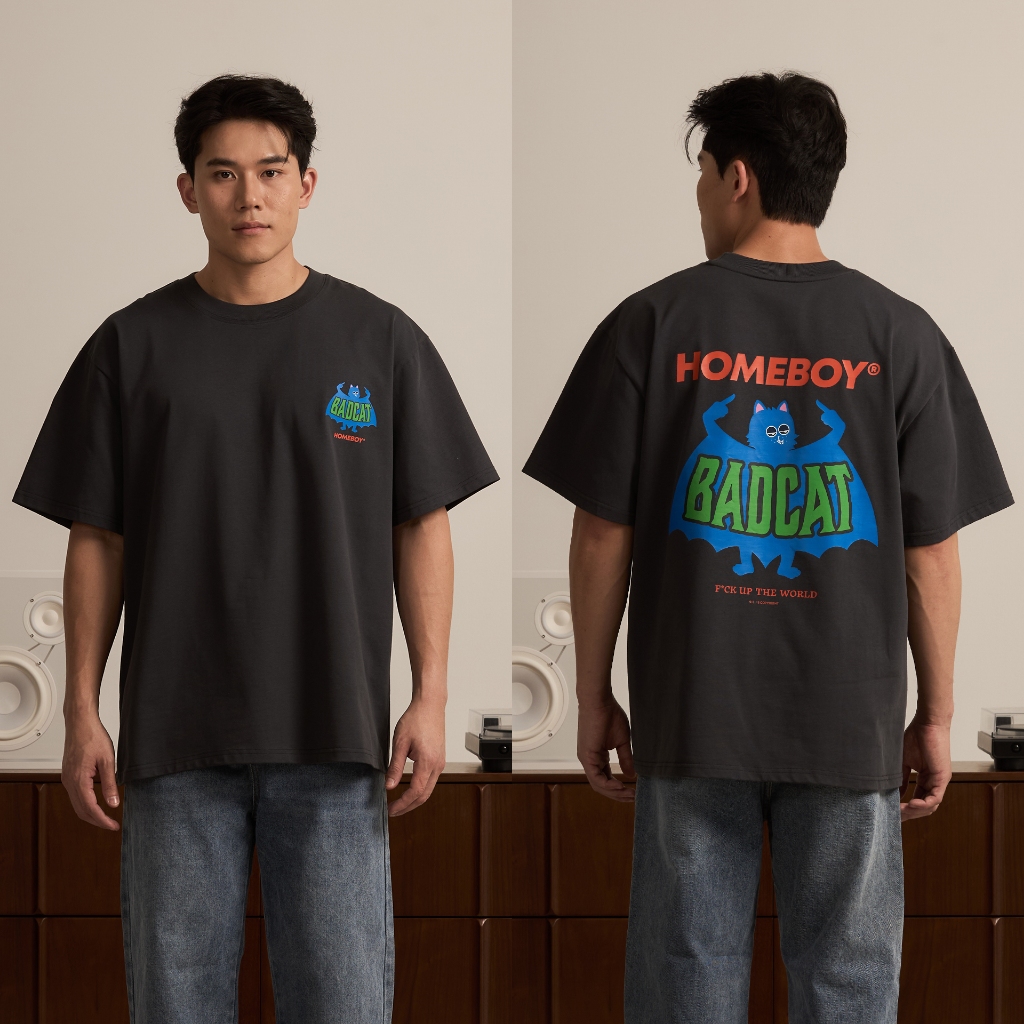HOMEBOY เสื้อOVERSIZE  HB.BADCAT   คอตตอน100% ใส่ได้ทุกวัน